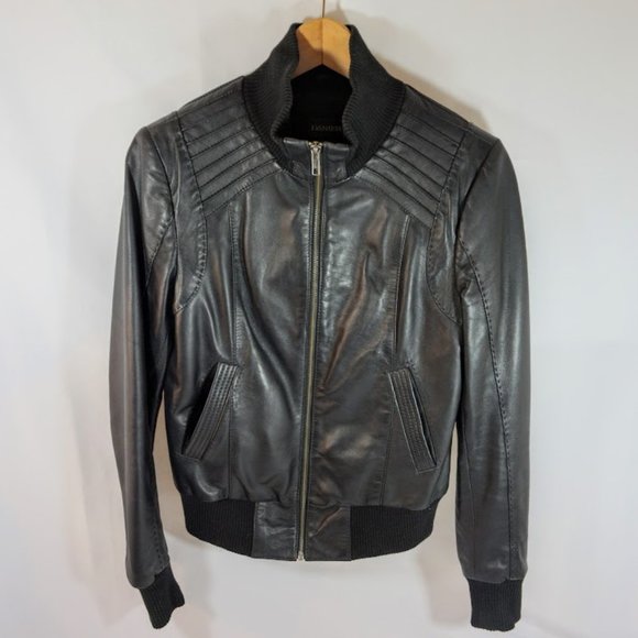 Danier Jackets & Blazers - DANIER LEATHER BLACK BOMBER JACKET XS NWOT